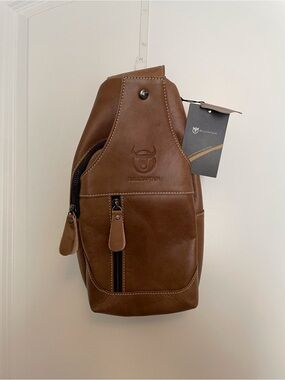 Brown Leather Sling Chest Bag for Men